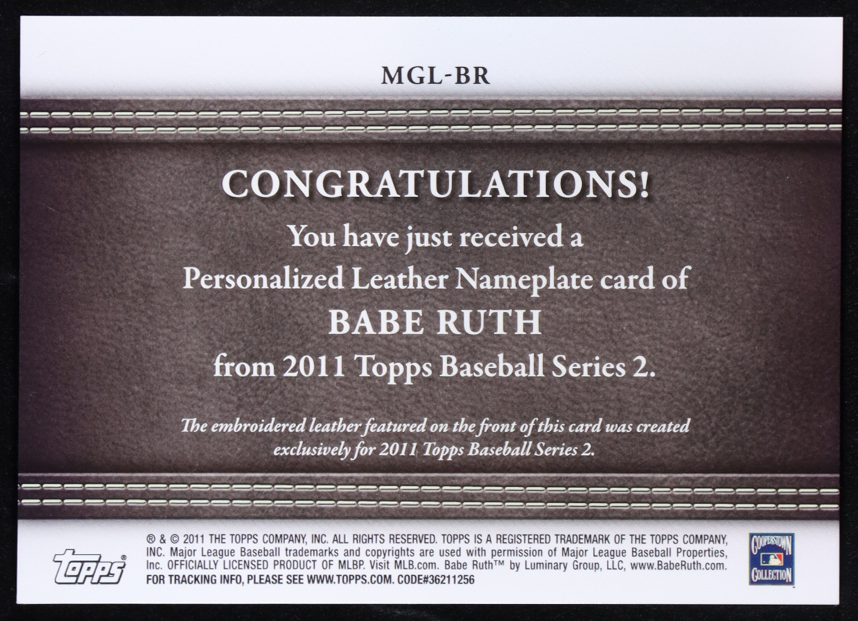 Babe Ruth 2011 Topps Glove Manufactured Leather Nameplates #BR S2 at PristineAuction.com Babe Ruth 2011 Topps Glove Manufactured Leather Nameplates #BR S2 at PristineAuction.com