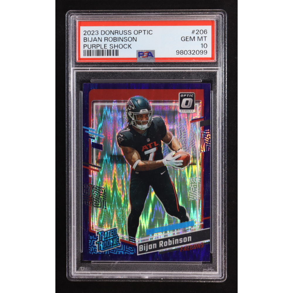 Bijan Robinson 2023 Donruss Optic Purple Shock #206 RC (PSA 10) at PristineAuction.com