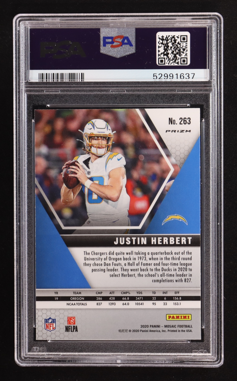 Justin Herbert 2020 Panini Mosaic Silver #263 DEB RC (PSA 10) at PristineAuction.com Justin Herbert 2020 Panini Mosaic Silver #263 DEB RC (PSA 10) at PristineAuction.com