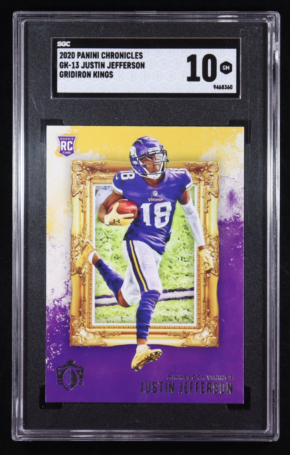 Justin Jefferson 2020 Panini Chronicles Gridiron King #GK-13 RC (SGC 10) at PristineAuction.com Justin Jefferson 2020 Panini Chronicles Gridiron King #GK-13 RC (SGC 10) at PristineAuction.com