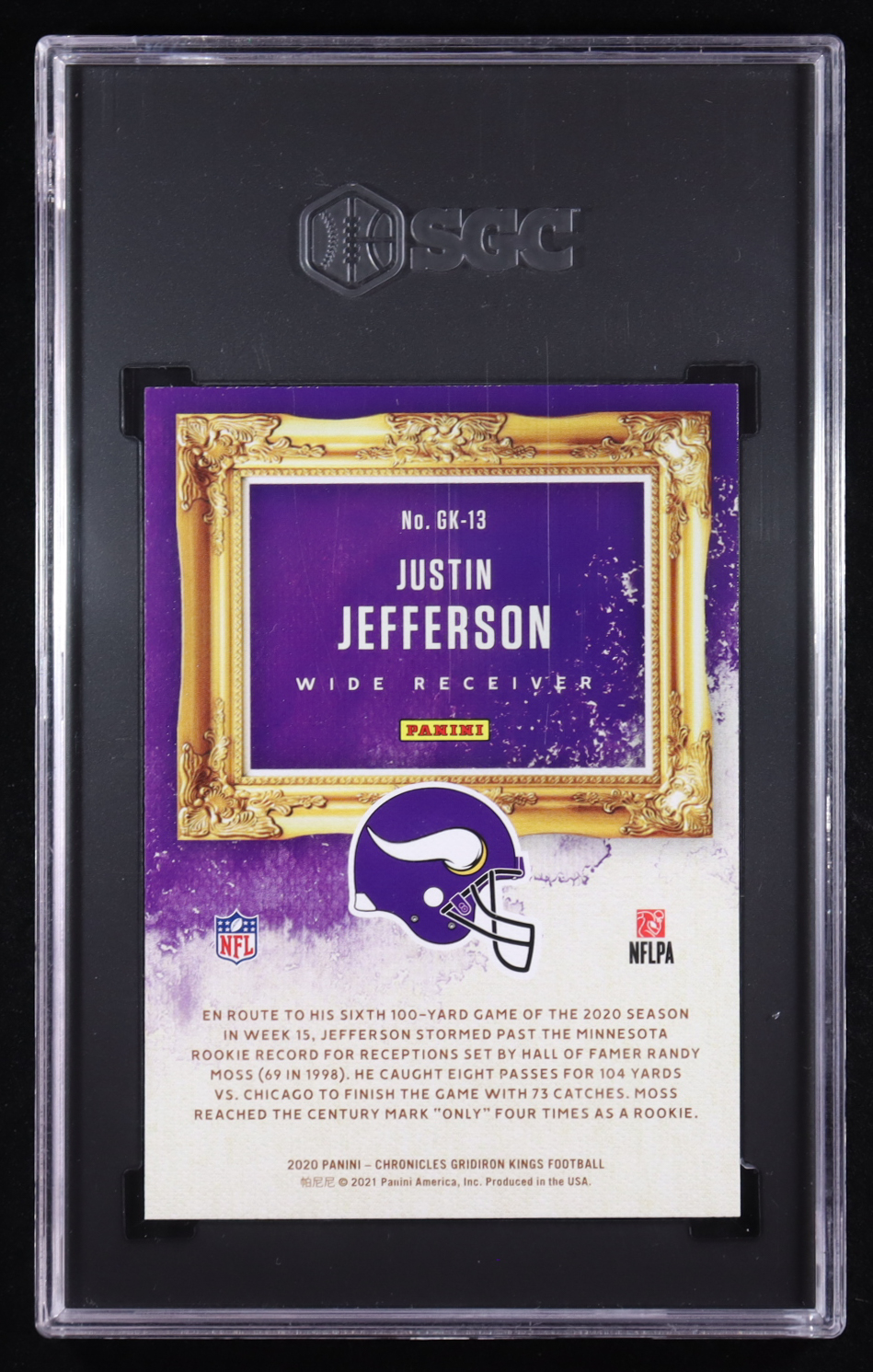 Justin Jefferson 2020 Panini Chronicles Gridiron King #GK-13 RC (SGC 10) at PristineAuction.com Justin Jefferson 2020 Panini Chronicles Gridiron King #GK-13 RC (SGC 10) at PristineAuction.com