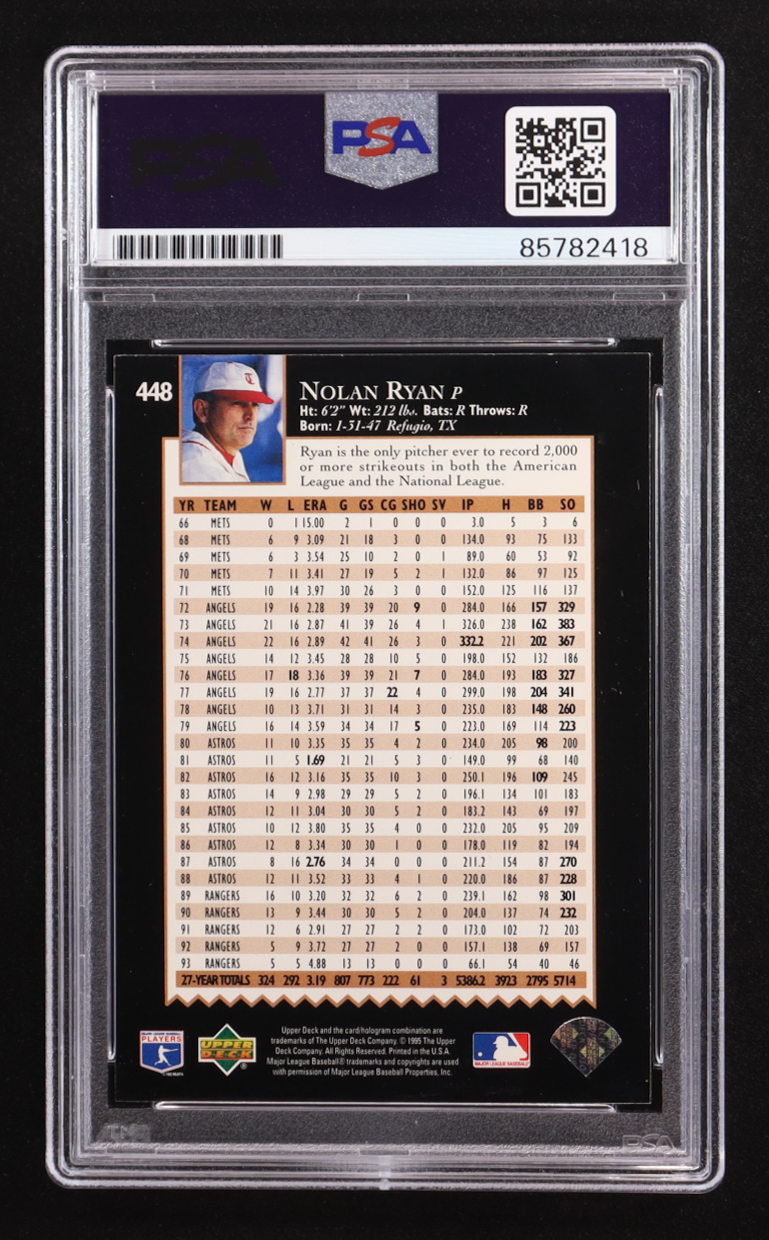 Nolan Ryan Signed 1995 Upper Deck TRIB #448 (PSA | Autograph Graded Authentic) at PristineAuction.com Nolan Ryan Signed 1995 Upper Deck TRIB #448 (PSA | Autograph Graded Authentic) at PristineAuction.com
