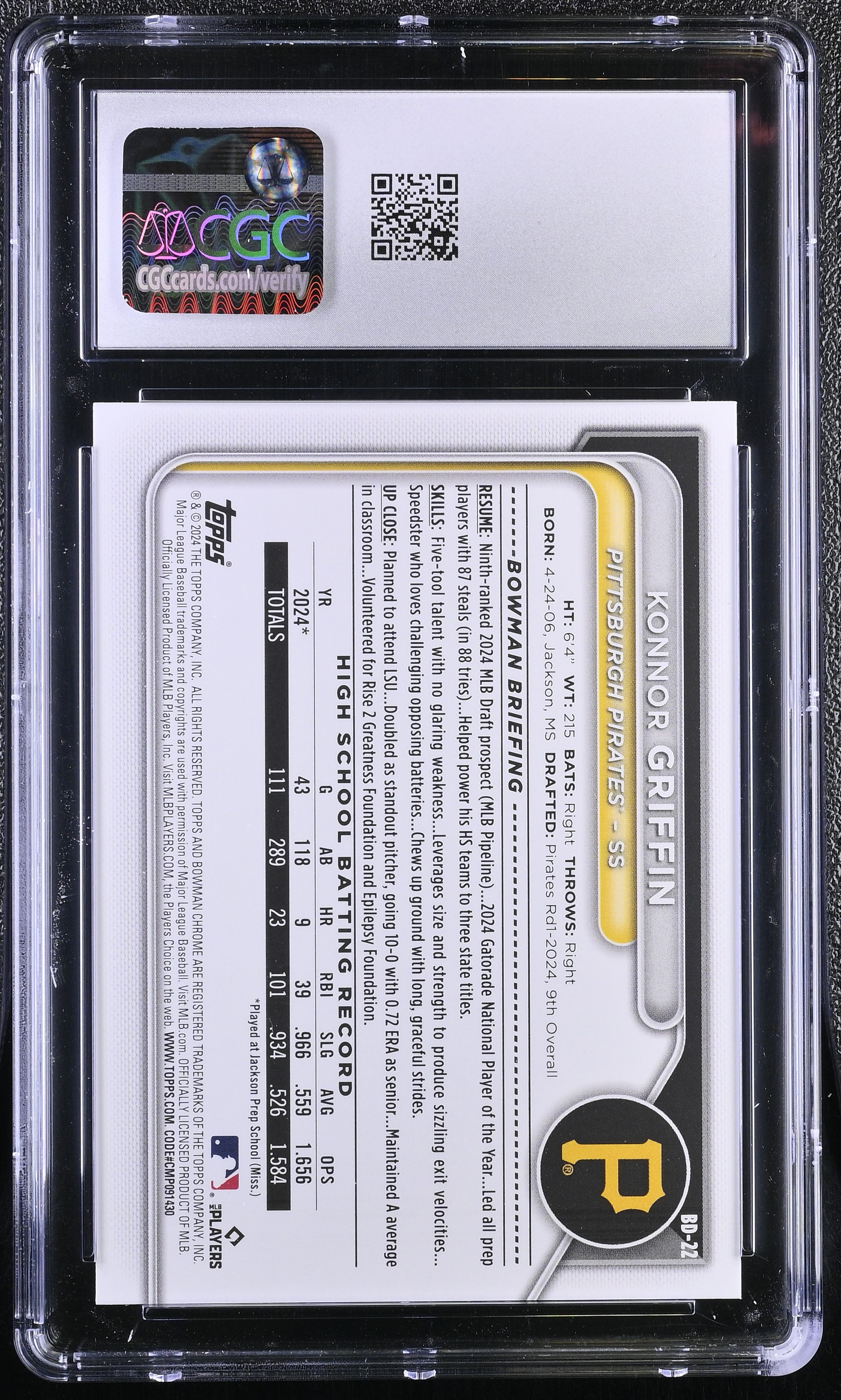 Konnor Griffin 2024 Bowman Draft #BD22 RC (CGC 8) at PristineAuction.com Konnor Griffin 2024 Bowman Draft #BD22 RC (CGC 8) at PristineAuction.com