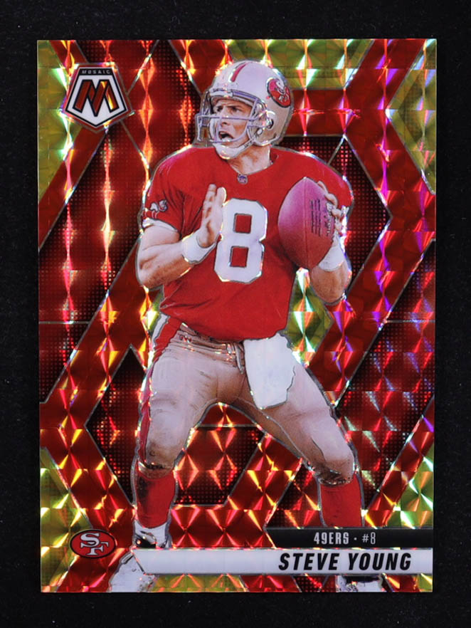 Steve Young 2025 Panini Mosaic Mosaic Choice Fusion Red and Yellow #10 #69/89 at PristineAuction.com Steve Young 2025 Panini Mosaic Mosaic Choice Fusion Red and Yellow #10 #69/89 at PristineAuction.com