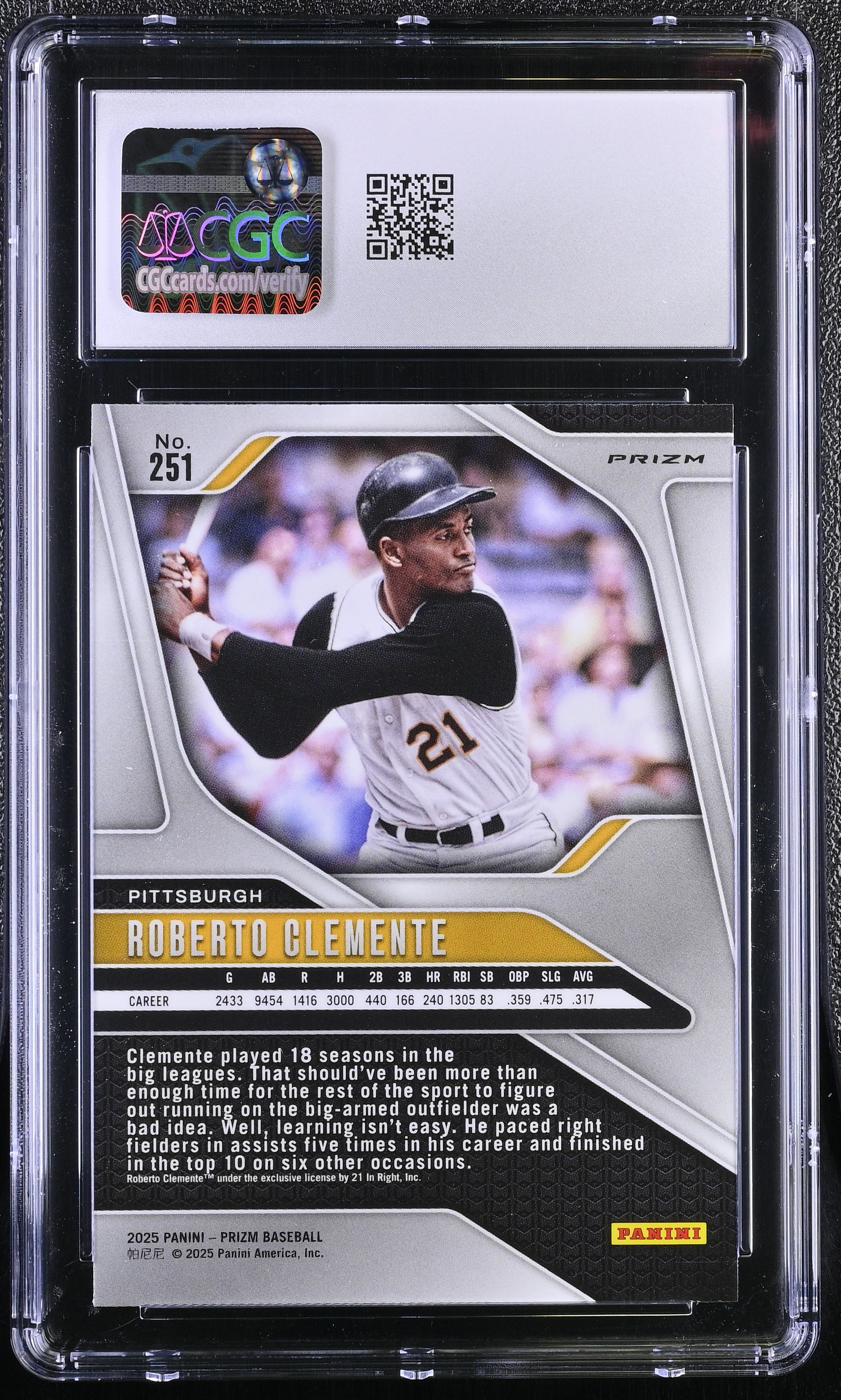 Roberto Clemente 2025 Panini Prizm Prizms Silver #251 (CGC 8) at PristineAuction.com Roberto Clemente 2025 Panini Prizm Prizms Silver #251 (CGC 8) at PristineAuction.com