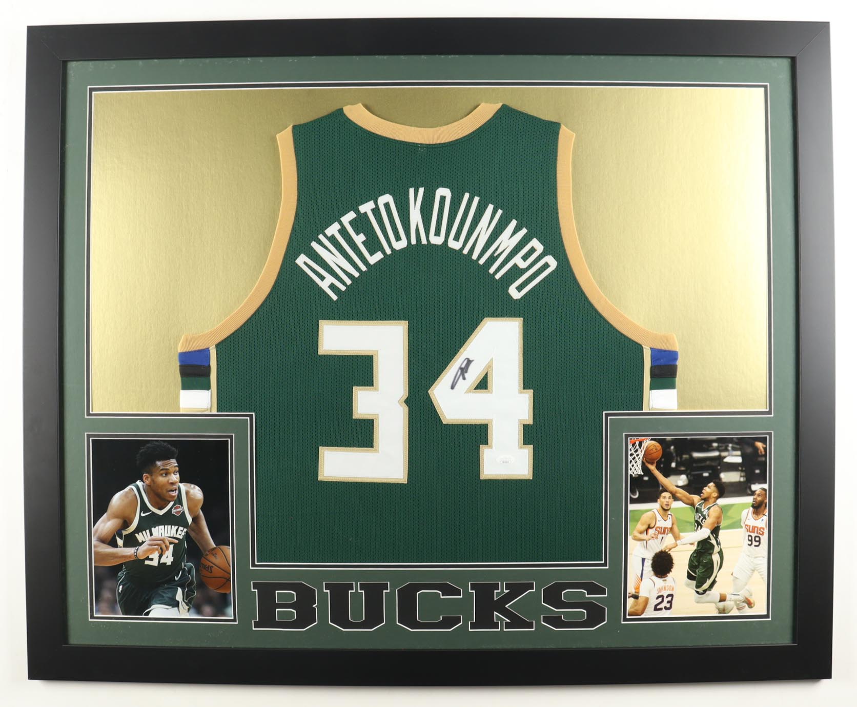 Giannis Antetokounmpo Signed Custom Framed Jersey Display (JSA) at PristineAuction.com Giannis Antetokounmpo Signed Custom Framed Jersey Display (JSA) at PristineAuction.com