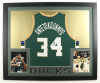 Giannis Antetokounmpo Signed Custom Framed Jersey Display (JSA) at PristineAuction.com