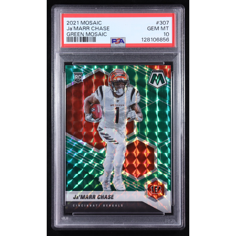 Ja'Marr Chase 2021 Panini Mosaic Green #307 RC (PSA 10) at PristineAuction.com