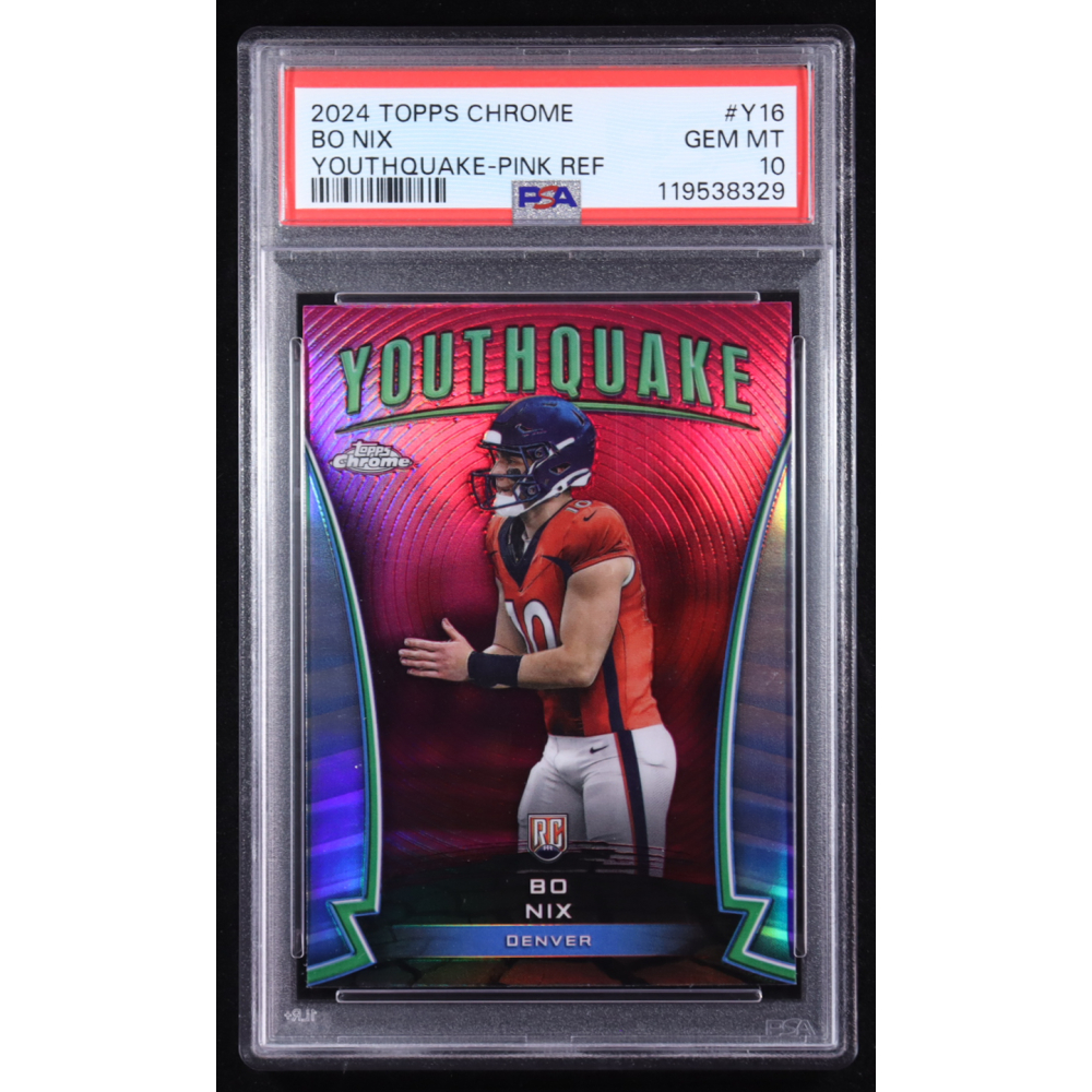 Bo Nix 2024 Topps Chrome Youthquake Pink Refractor #403 RC (PSA 10) at PristineAuction.com