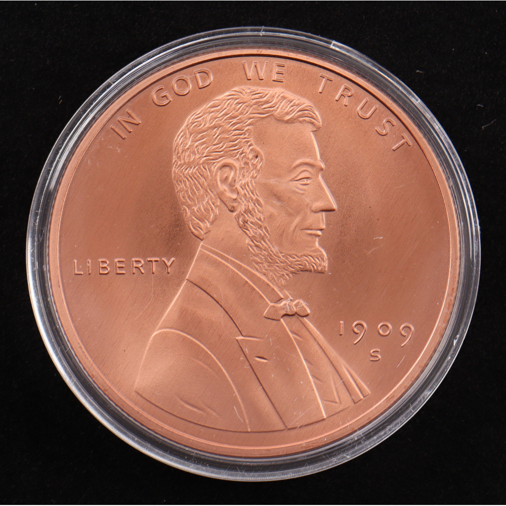 1909-S VDB Lincoln Wheat Cent - 1 Ounce .999 Fine Copper Bullion Round at PristineAuction.com