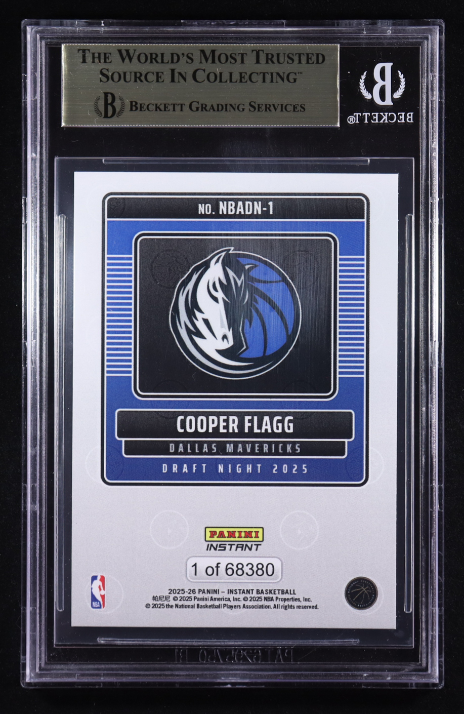 Cooper Flagg 2025-26 Panini Instant Draft Night #NBADN-1 RC #1/68380 (BGS 9.5) at PristineAuction.com Cooper Flagg 2025-26 Panini Instant Draft Night #NBADN-1 RC #1/68380 (BGS 9.5) at PristineAuction.com