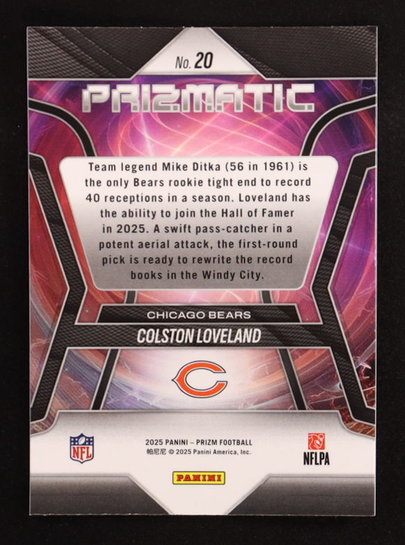 Colston Loveland 2025 Panini Prizm Prizmatic #20 RC at PristineAuction.com Colston Loveland 2025 Panini Prizm Prizmatic #20 RC at PristineAuction.com