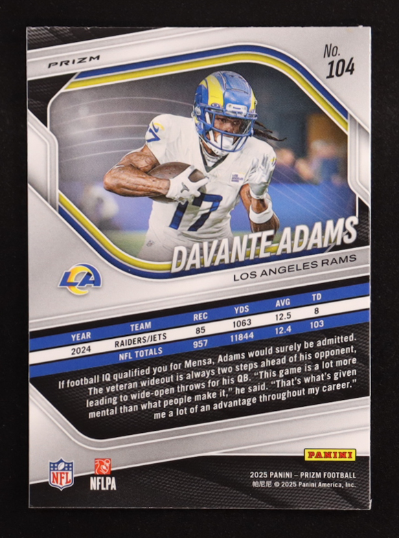 Davante Adams 2025 Panini Prizm Prizms Pink #104 at PristineAuction.com Davante Adams 2025 Panini Prizm Prizms Pink #104 at PristineAuction.com