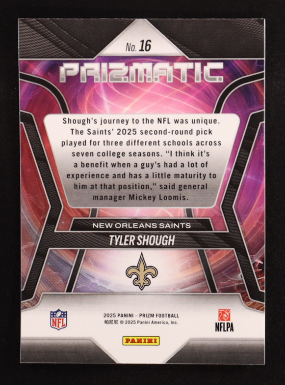 Tyler Shough 2025 Panini Prizm Prizmatic #16 RC at PristineAuction.com Tyler Shough 2025 Panini Prizm Prizmatic #16 RC at PristineAuction.com