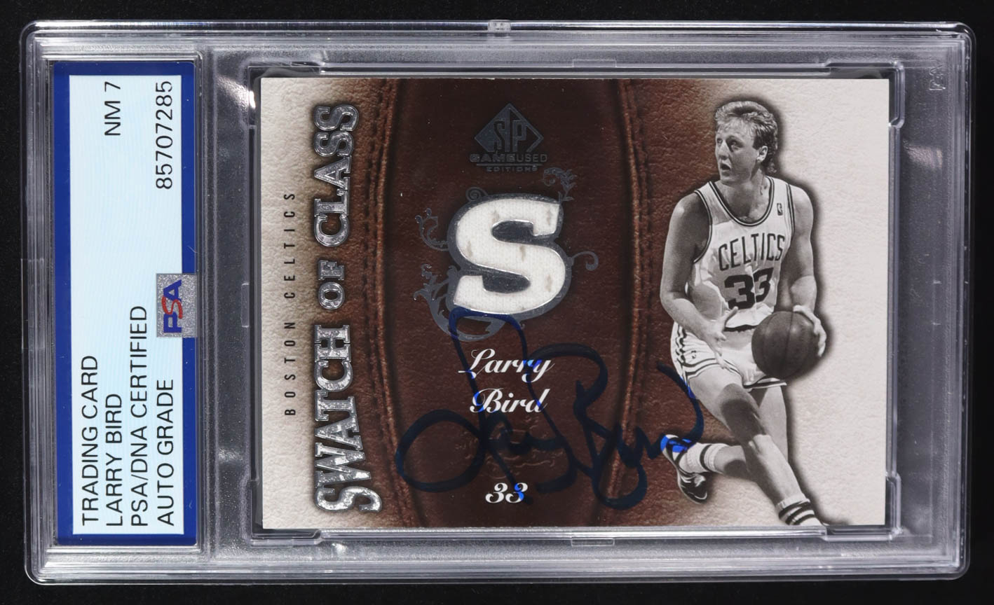 Larry Bird Signed 2007-08 SP Game Used Swatch of Class #SCLB (PSA | Auto Grade 7) at PristineAuction.com Larry Bird Signed 2007-08 SP Game Used Swatch of Class #SCLB (PSA | Auto Grade 7) at PristineAuction.com