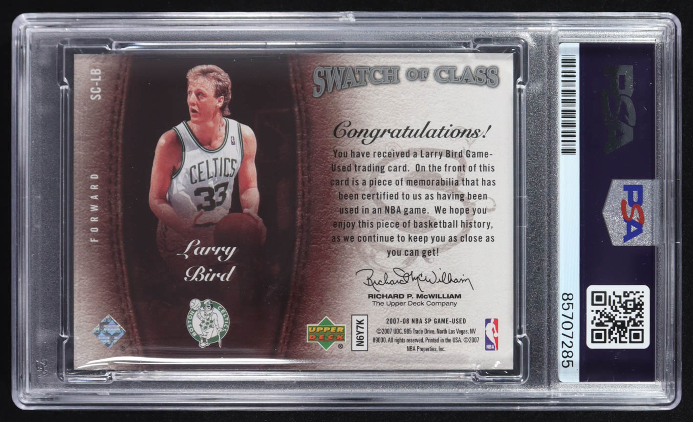 Larry Bird Signed 2007-08 SP Game Used Swatch of Class #SCLB (PSA | Auto Grade 7) at PristineAuction.com Larry Bird Signed 2007-08 SP Game Used Swatch of Class #SCLB (PSA | Auto Grade 7) at PristineAuction.com