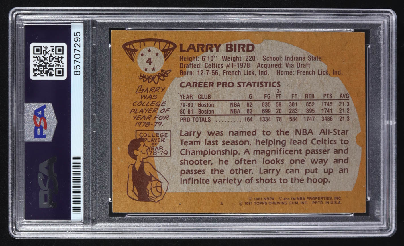 Larry Bird Signed 1981-82 Topps #4 (PSA | Auto Grade 10) at PristineAuction.com Larry Bird Signed 1981-82 Topps #4 (PSA | Auto Grade 10) at PristineAuction.com
