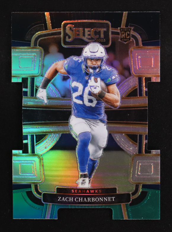 Zach Charbonnet 2023 Select Prizm Black and Green Die Cut #86 RC at PristineAuction.com Zach Charbonnet 2023 Select Prizm Black and Green Die Cut #86 RC at PristineAuction.com