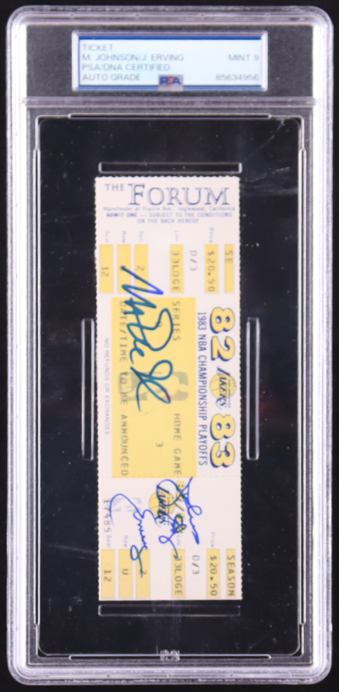 Magic Johnson & Julius Irving Signed 1983 Championship Playoffs Ticket (PSA Auto 9) at PristineAuction.com Magic Johnson & Julius Irving Signed 1983 Championship Playoffs Ticket (PSA Auto 9) at PristineAuction.com