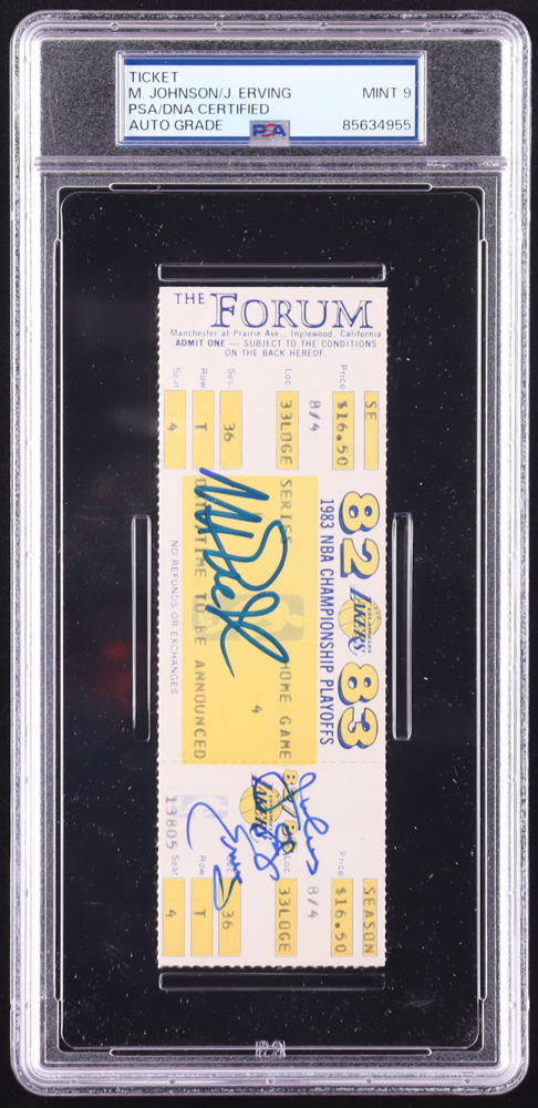 Magic Johnson & Julius Irving Signed 1983 Championship Playoffs Ticket (PSA Auto 9) at PristineAuction.com Magic Johnson & Julius Irving Signed 1983 Championship Playoffs Ticket (PSA Auto 9) at PristineAuction.com