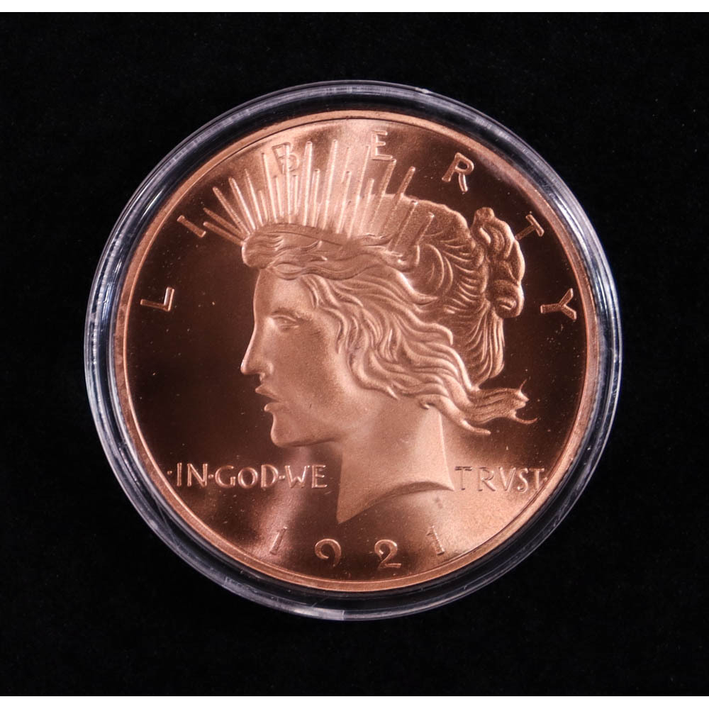 1921 Peace Dollar - 1 Ounce .999 Fine Copper Bullion Round at PristineAuction.com