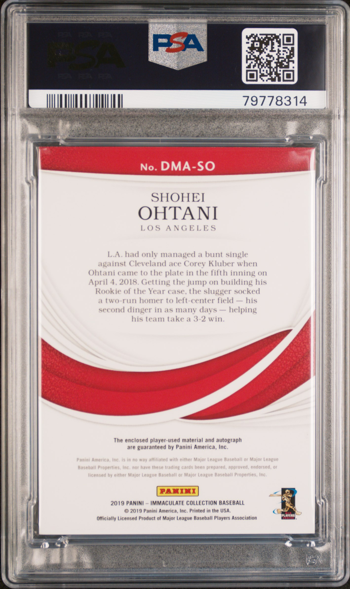 Shohei Ohtani 2019 Panini Immaculate Collection Dual Material Auto #SO #16/25 (PSA 9 | Autograph Graded PSA 10) at PristineAuction.com Shohei Ohtani 2019 Panini Immaculate Collection Dual Material Auto #SO #16/25 (PSA 9 | Autograph Graded PSA 10) at PristineAuction.com