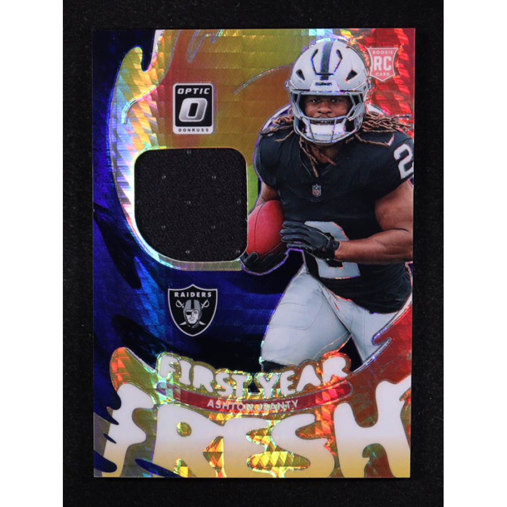 Ashton Jeanty 2025 Donruss Optic First Year Fresh Jerseys Blue Hyper #6 RC at PristineAuction.com