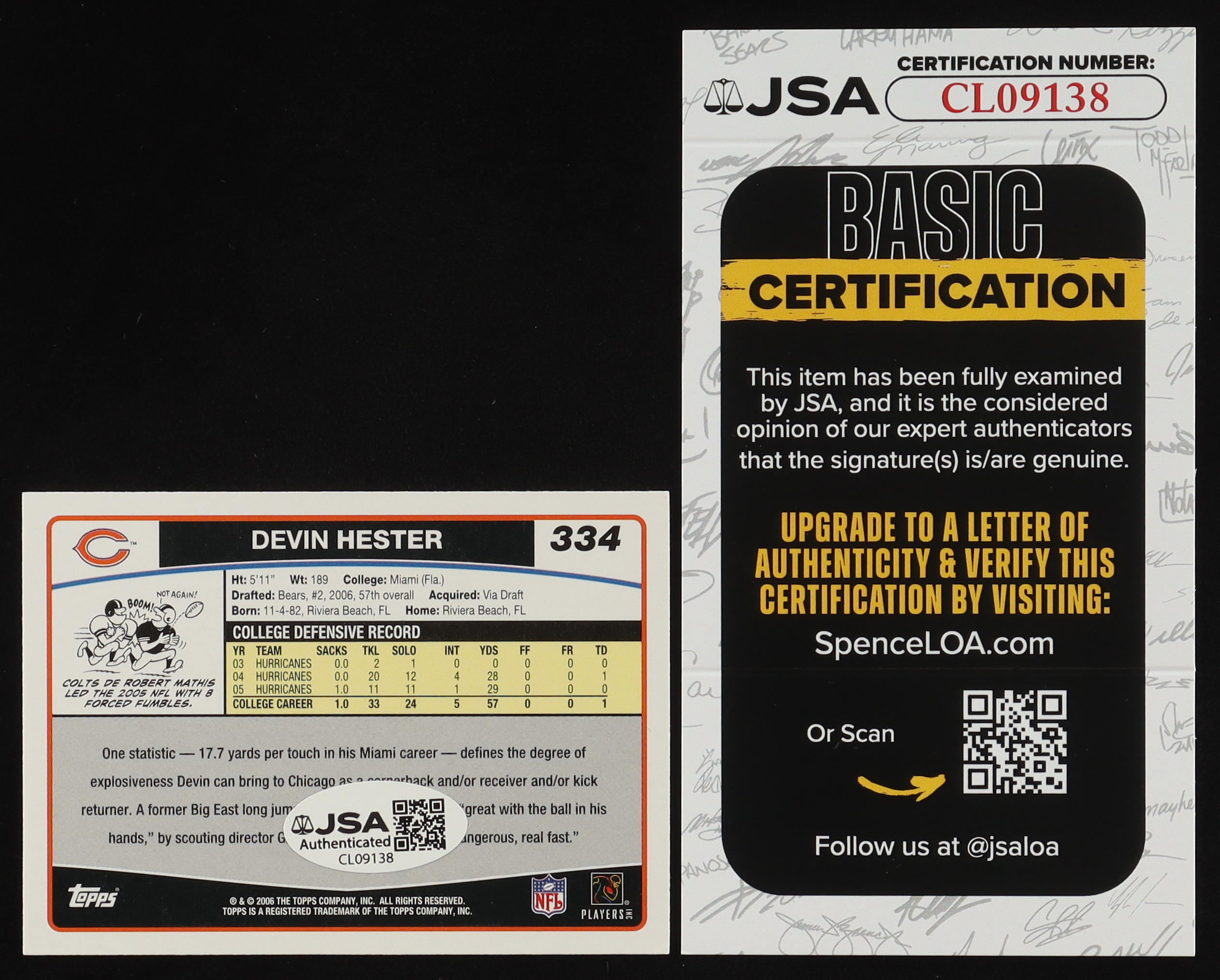 Devin Hester Signed 2006 Topps #334 RC (JSA) at PristineAuction.com Devin Hester Signed 2006 Topps #334 RC (JSA) at PristineAuction.com