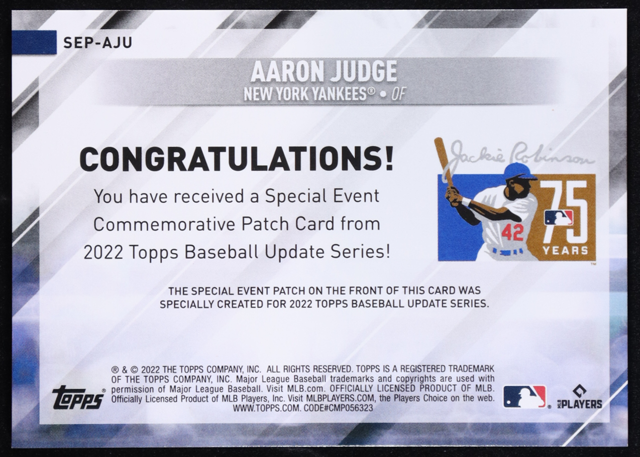 Aaron Judge 2022 Topps Update Special Event Patches #SEPAJU at PristineAuction.com Aaron Judge 2022 Topps Update Special Event Patches #SEPAJU at PristineAuction.com