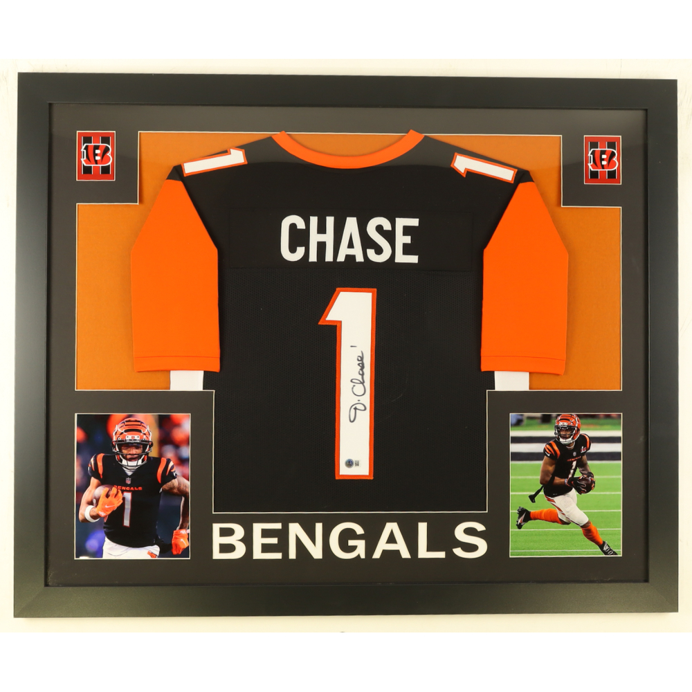 Ja'Marr Chase Signed Custom Framed Jersey (Beckett) at PristineAuction.com