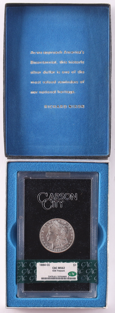 1884-CC Morgan Silver $1 Dollar GSA Hoard (CAC MS62) at PristineAuction.com 1884-CC Morgan Silver $1 Dollar GSA Hoard (CAC MS62) at PristineAuction.com