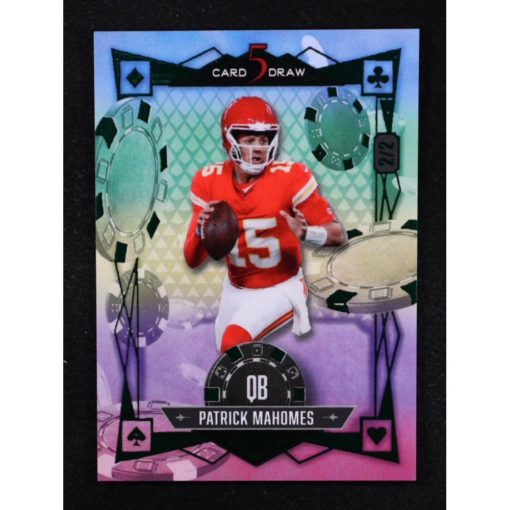 Patrick Mahomes II 2024 Wild Card 5 Card Draw Rainbow Chips Green Foil # #S5CDM-PM #2/2 at PristineAuction.com