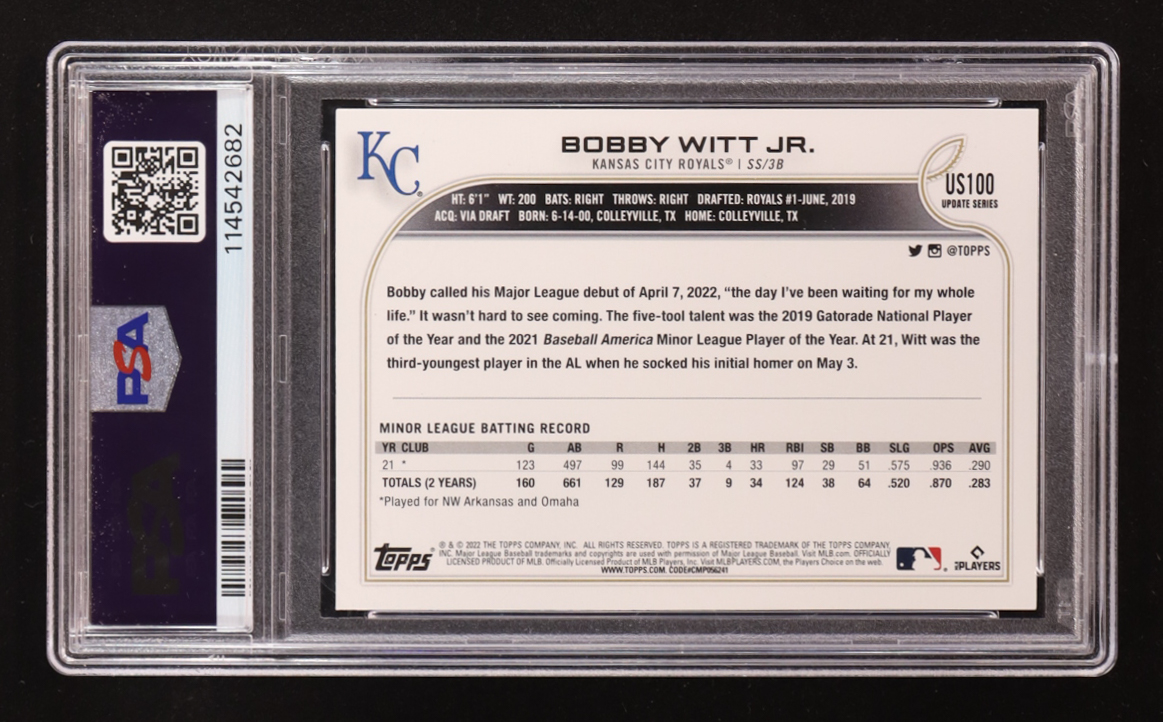 Bobby Witt Jr. 2022 Topps Update #US100 RC (PSA 10) at PristineAuction.com Bobby Witt Jr. 2022 Topps Update #US100 RC (PSA 10) at PristineAuction.com