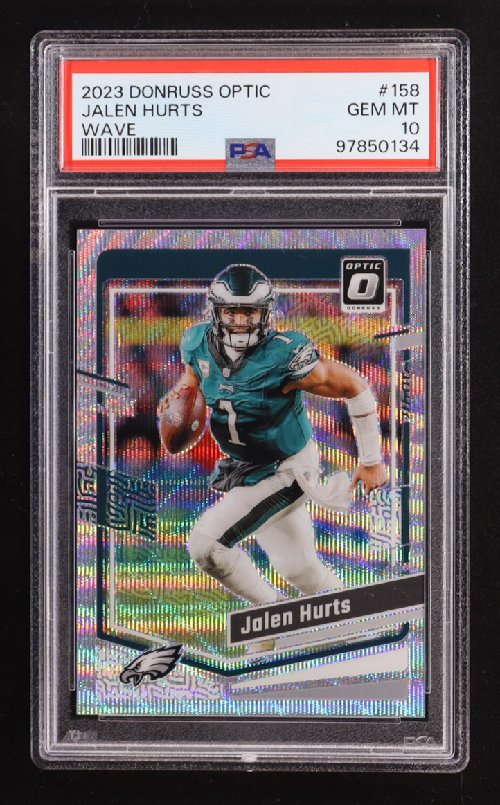 Jalen Hurts 2023 Donruss Optic Wave #158 #012/300 (PSA 10) at PristineAuction.com Jalen Hurts 2023 Donruss Optic Wave #158 #012/300 (PSA 10) at PristineAuction.com