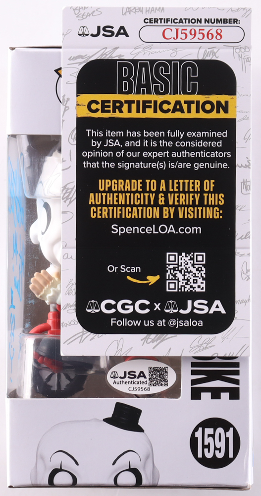 David Howard Thornton Signed "Terrifier" #1591 Art The Clown with Bike Funko Pop! Vinyl Figure Inscribed "Art The Clown" (JSA) at PristineAuction.com David Howard Thornton Signed "Terrifier" #1591 Art The Clown with Bike Funko Pop! Vinyl Figure Inscribed "Art The Clown" (JSA) at PristineAuction.com