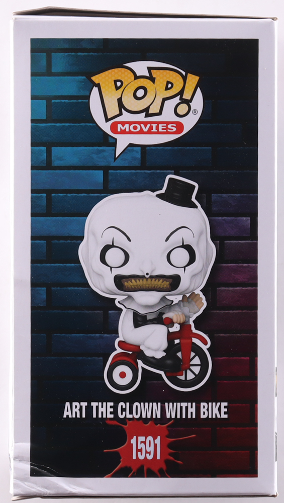 David Howard Thornton Signed "Terrifier" #1591 Art The Clown with Bike Funko Pop! Vinyl Figure Inscribed "Art The Clown" (JSA) at PristineAuction.com David Howard Thornton Signed "Terrifier" #1591 Art The Clown with Bike Funko Pop! Vinyl Figure Inscribed "Art The Clown" (JSA) at PristineAuction.com
