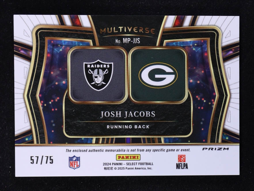Josh Jacobs 2024 Select Multiverse Dual Jerseys Prizm White #10 #57/75 at PristineAuction.com Josh Jacobs 2024 Select Multiverse Dual Jerseys Prizm White #10 #57/75 at PristineAuction.com
