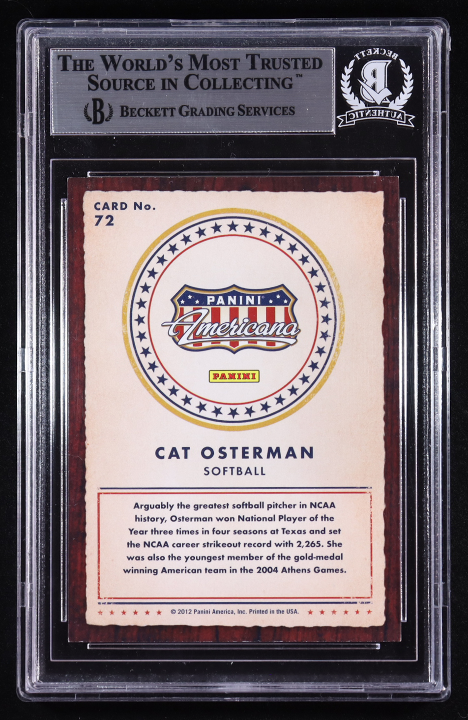 Cat Osterman Signed 2012 Americana Heroes & Legends #72 (BGS) at PristineAuction.com Cat Osterman Signed 2012 Americana Heroes & Legends #72 (BGS) at PristineAuction.com