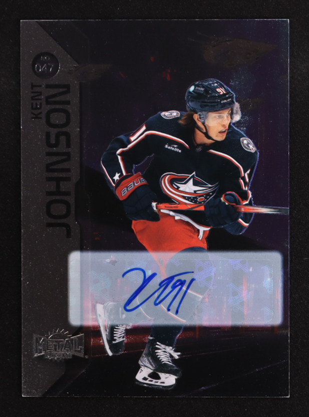 Kent Johnson 2023-24 Metal Universe Autographs Silver #47 at PristineAuction.com Kent Johnson 2023-24 Metal Universe Autographs Silver #47 at PristineAuction.com