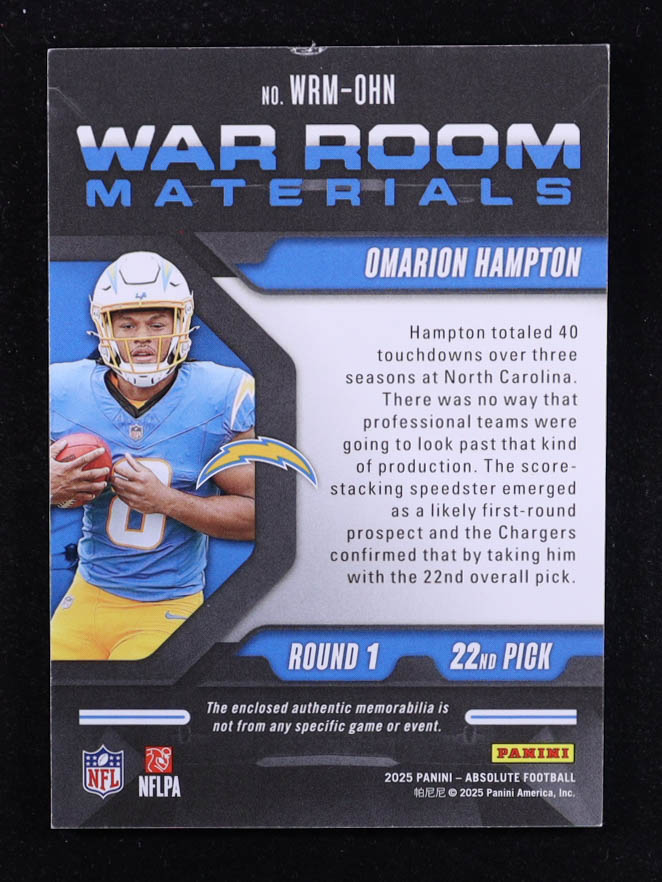 Omarion Hampton 2025 Absolute War Room Materials Gold #23 #41/99 RC at PristineAuction.com Omarion Hampton 2025 Absolute War Room Materials Gold #23 #41/99 RC at PristineAuction.com