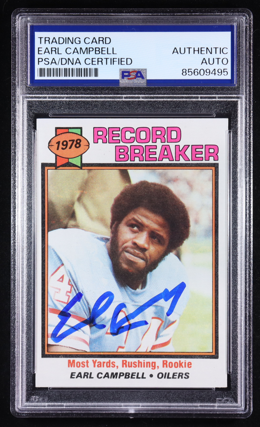 Earl Campbell Signed 1979 Topps Record Breaker #331 RC (PSA) at PristineAuction.com Earl Campbell Signed 1979 Topps Record Breaker #331 RC (PSA) at PristineAuction.com