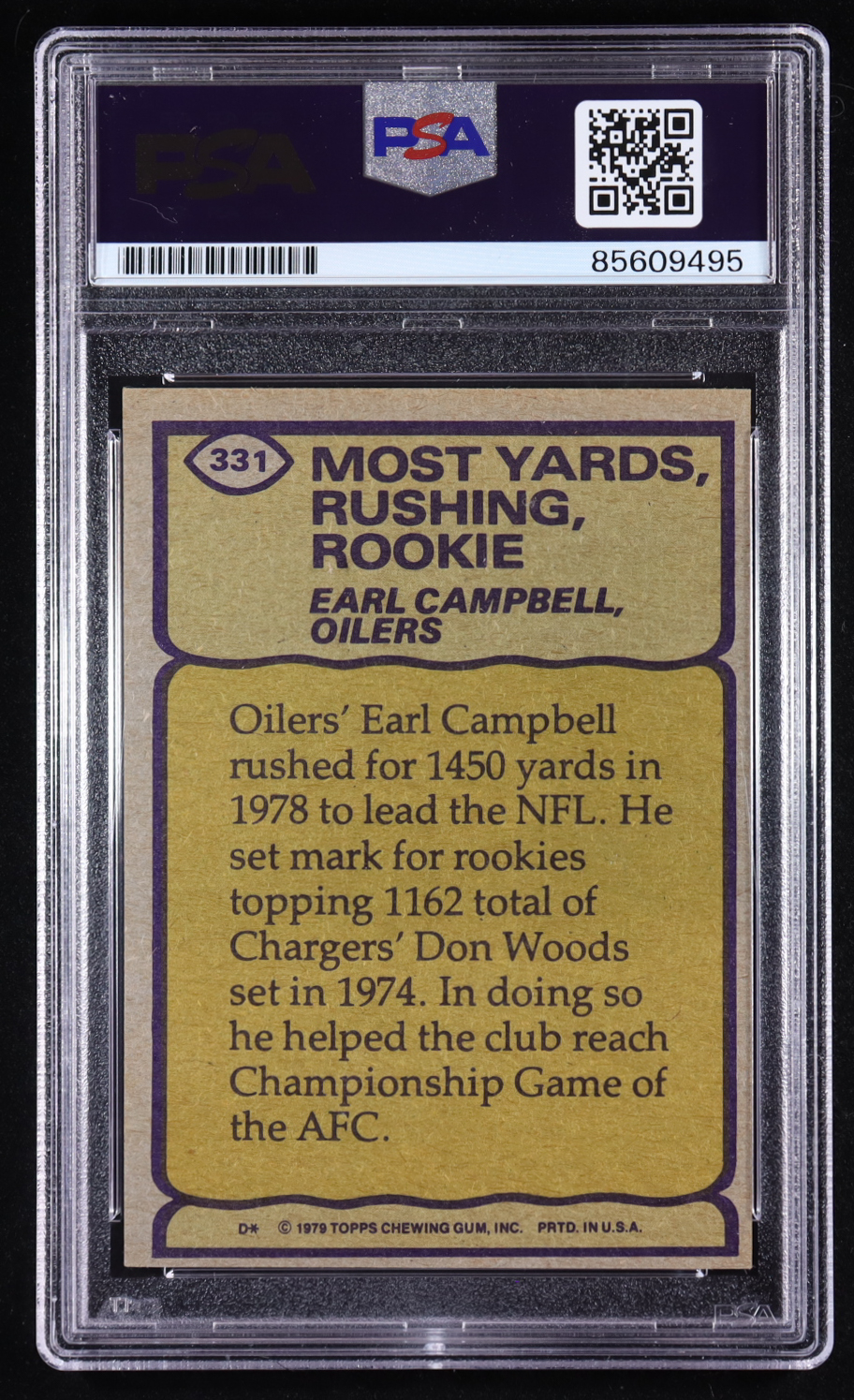 Earl Campbell Signed 1979 Topps Record Breaker #331 RC (PSA) at PristineAuction.com Earl Campbell Signed 1979 Topps Record Breaker #331 RC (PSA) at PristineAuction.com