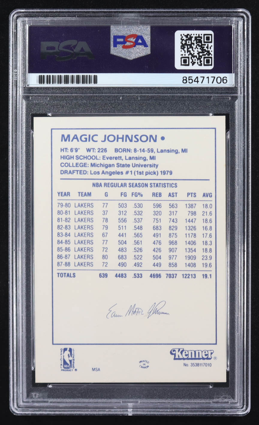 Magic Johnson Signed 1988 Kenner Starting Lineup Cards #37 (PSA | Auto Grade 8) at PristineAuction.com Magic Johnson Signed 1988 Kenner Starting Lineup Cards #37 (PSA | Auto Grade 8) at PristineAuction.com