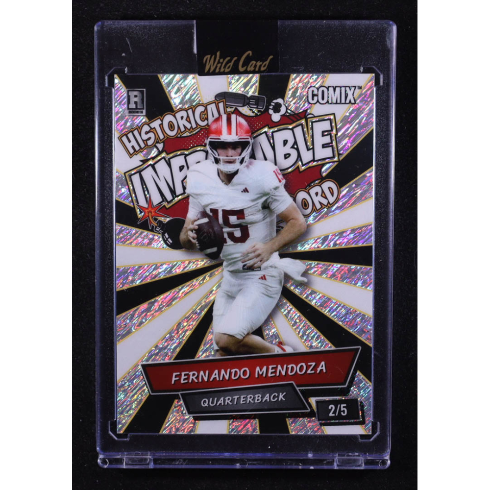 Fernando Mendoza 2025 Wild Card Comix Improbable Record Silver Black & White Shimmer #ACIM-FM011 #2/5 RC at PristineAuction.com