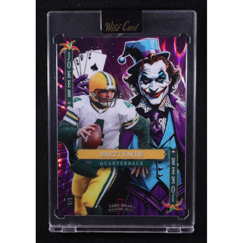 Brett Favre 2025 Wild Card Jokers Wild Joker Purple #SDJWM-BFNP01 #1/1 at PristineAuction.com