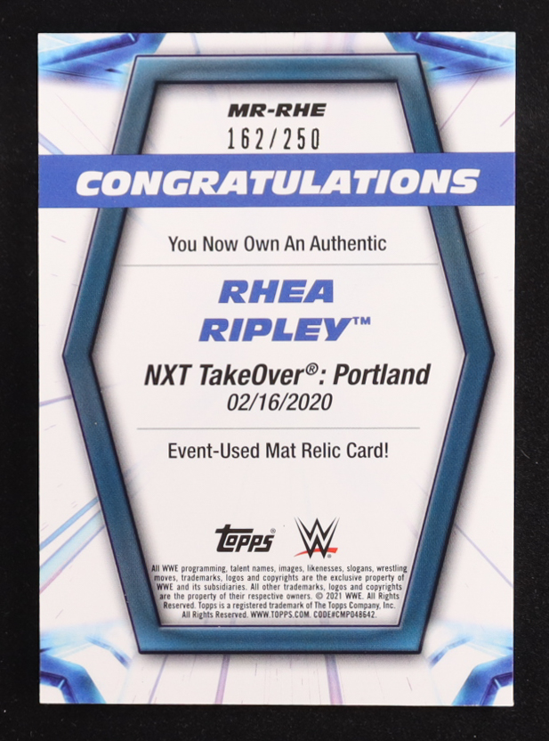 Rhea Ripley 2021 Topps WWE Women's Division Mat Relics #MRHE #162/250 at PristineAuction.com Rhea Ripley 2021 Topps WWE Women's Division Mat Relics #MRHE #162/250 at PristineAuction.com