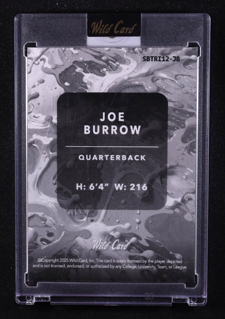 Joe Burrow 2025 Wild Card Splat Lazer Green and Purple #SBTRI12-JB #1/1 at PristineAuction.com Joe Burrow 2025 Wild Card Splat Lazer Green and Purple #SBTRI12-JB #1/1 at PristineAuction.com