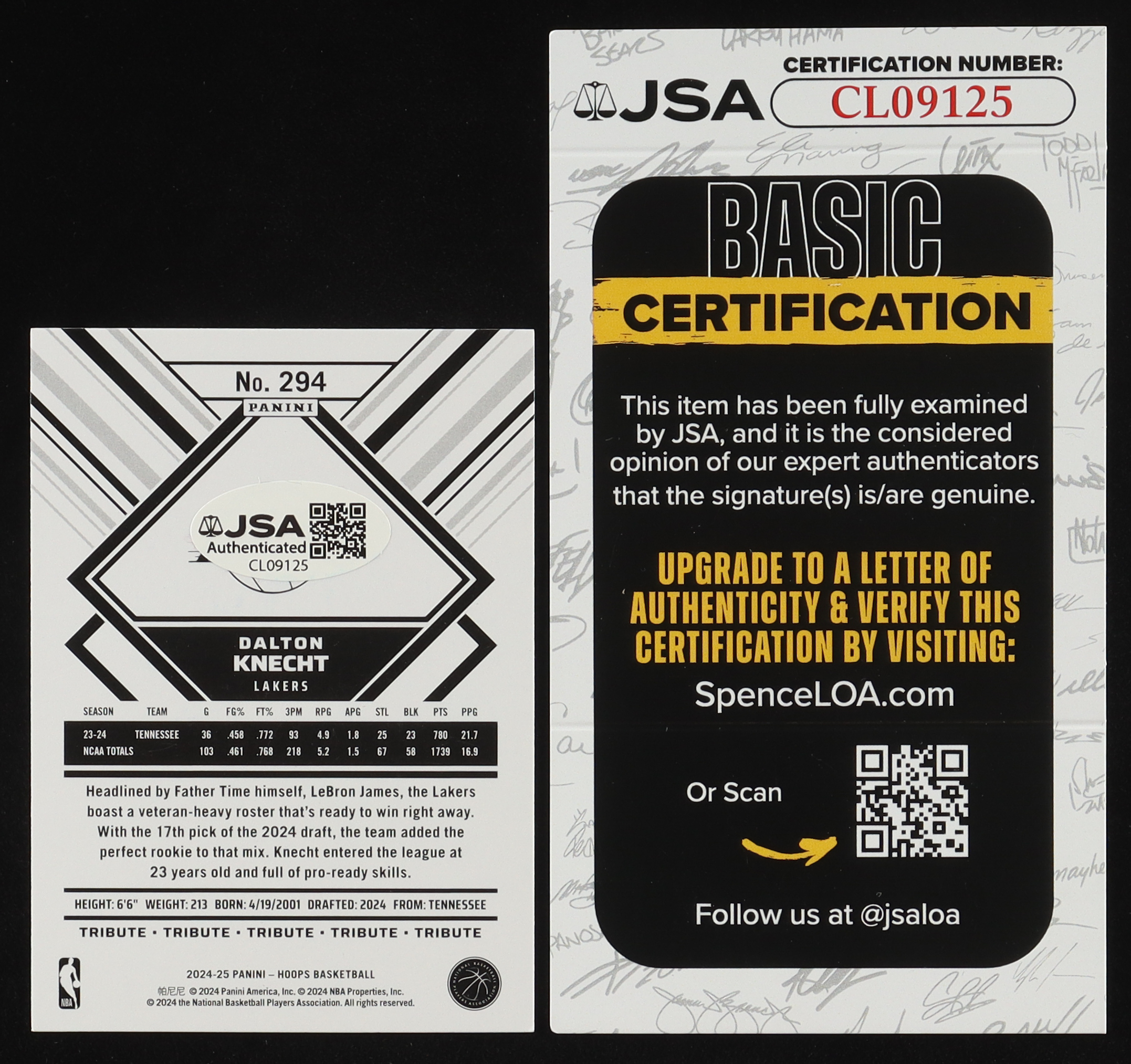 Dalton Knecht Signed 2024-25 Panini Hoops #294 RC (JSA) at PristineAuction.com Dalton Knecht Signed 2024-25 Panini Hoops #294 RC (JSA) at PristineAuction.com