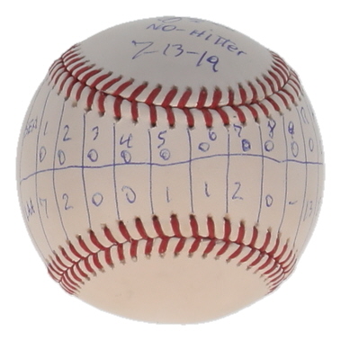 Felix Pena Signed OML Baseball Inscribed "No-Hitter 7-13-19" With Scoreboard Sketch (Beckett) at PristineAuction.com Felix Pena Signed OML Baseball Inscribed "No-Hitter 7-13-19" With Scoreboard Sketch (Beckett) at PristineAuction.com
