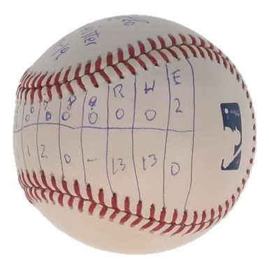 Felix Pena Signed OML Baseball Inscribed "No-Hitter 7-13-19" With Scoreboard Sketch (Beckett) at PristineAuction.com Felix Pena Signed OML Baseball Inscribed "No-Hitter 7-13-19" With Scoreboard Sketch (Beckett) at PristineAuction.com